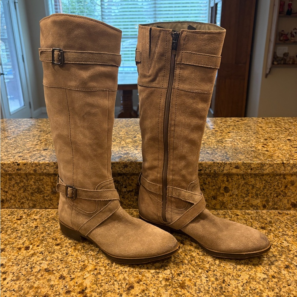 Sam Edelman SE Boutique Genuine Suede Tall Equestrian Riding Boots 10 Grey Ecru